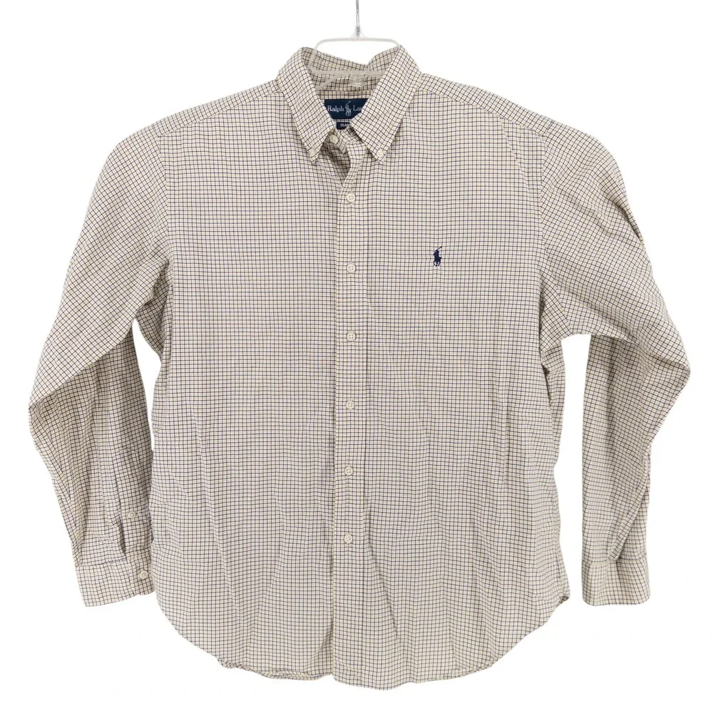 Polo Ralph Lauren Men's Large Long Sleeve Button Up Shirt Blue Yellow Check Pony